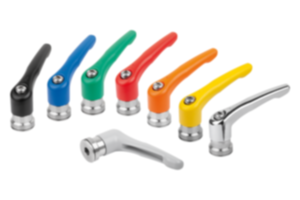 Clamping levers, die-cast zinc with internal thread and clamping force intensifier, threaded insert stainless steel