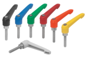 Clamping levers, plastic with external thread, threaded insert stainless steel