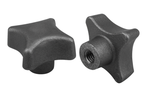 Empuñaduras en cruz DIN 6335 de fundición gris, forma E, agujero ciego roscado