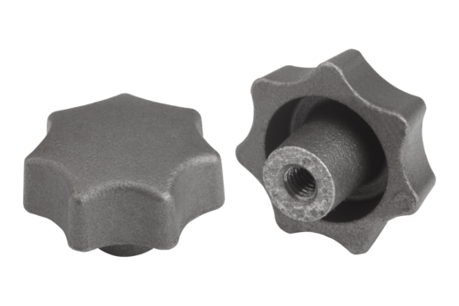 Empuñaduras en estrella DIN 6336 de fundición gris, forma E, agujero ciego roscado