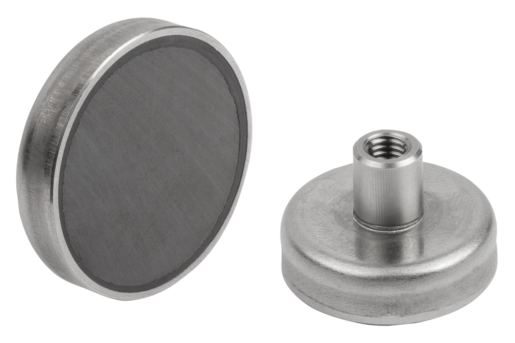 Magnets shallow pot with internal thread hard ferrite with stainless-steel housing