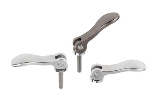 Cam levers, stainless steel  with internal or external thread, thrust washer and stud stainless steel
