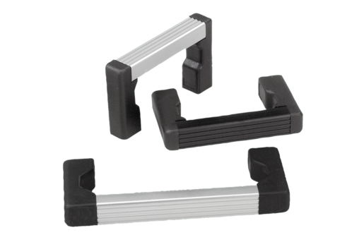 Pull handles, aluminium with plastic grip legs and ribbed grip