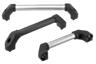 Tubular handles, aluminium or stainless steel with plastic grip legs and slanted both sides