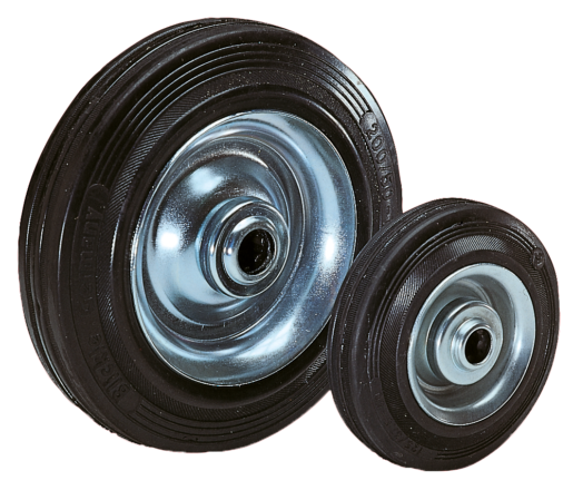 Wheels rubber tyres on steel plate rims