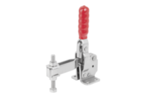 Toggle clamps vertical with flat foot and adjustable clamping spindle