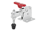 Toggle clamps vertical with flat foot and adjustable clamping spindle