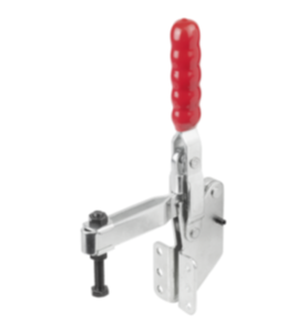 Toggle clamps vertical with angled foot and adjustable clamping spindle