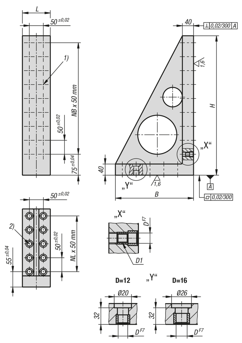 Angle plates, grey cast iron, narrow with grid holes