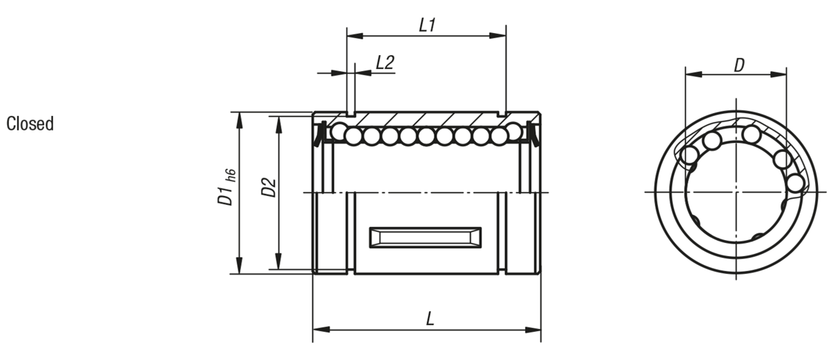 Linear ball bearings with steel cage, closed