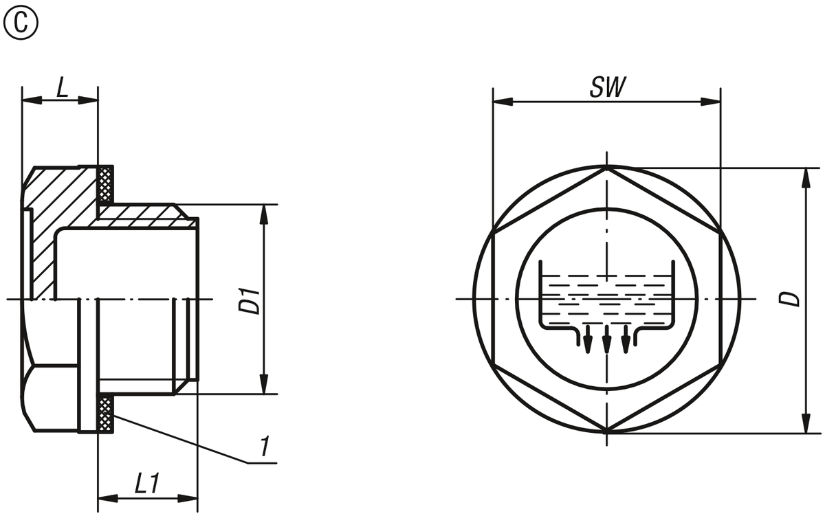 Screw plugs Form C, with drain symbol