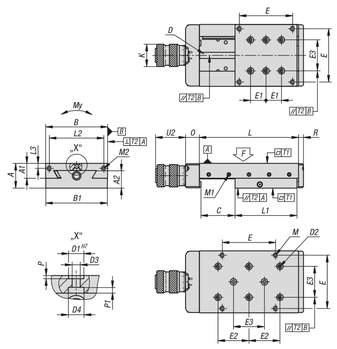 Dovetail slides with micrometer spindle and location holes
