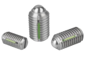 Spring plungers with slot and ball, stainless steel, with thread lock Spring plungers with slot and ball, stainless steel, with thread lock