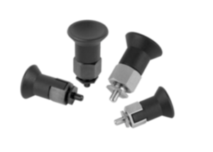 Doigt d'indexage en acier ou en inox pour pièces à parois minces avec bouton de manœuvre en plastique Doigt d'indexage en acier ou en inox pour pièces à parois minces avec bouton de manœuvre en plastique