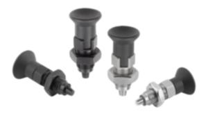 Doigt d'indexage premium en acier ou en inox avec bouton de manœuvre en plastique et doigt d'arrêt conique Doigt d'indexage premium en acier ou en inox avec bouton de manœuvre en plastique et doigt d'arrêt conique