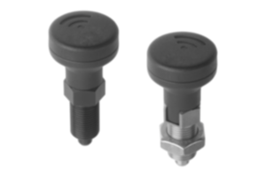 Doigts d'indexage en acier ou en inox avec capteur d'état et bouton de manœuvre en plastique Doigts d'indexage en acier ou en inox avec capteur d'état et bouton de manœuvre en plastique