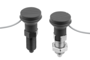 Doigt d'indexage en acier ou en inox avec bouton de manœuvre en plastique et capteur d'état, filaire Doigt d'indexage en acier ou en inox avec bouton de manœuvre en plastique et capteur d'état, filaire
