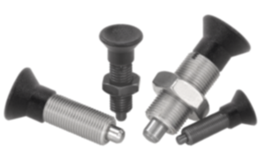 Doigt d'indexage en acier ou en inox, sans embase, avec bouton de manœuvre en plastique Doigt d'indexage en acier ou en inox, sans embase, avec bouton de manœuvre en plastique