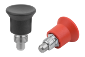 Doigt d'indexage miniature en acier ou en inox avec bouton de manœuvre en plastique Doigt d'indexage miniature en acier ou en inox avec bouton de manœuvre en plastique