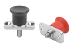 Doigts d'indexage miniatures en zinc injecté haute pression avec bouton de manœuvre en plastique et bride de fixation Doigts d'indexage miniatures en zinc injecté haute pression avec bouton de manœuvre en plastique et bride de fixation