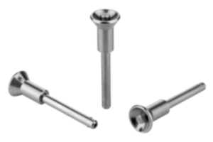 Ball lock pins with stainless steel mushroom grip and high shear strength