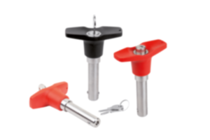 Ball lock pins, lockable with plastic T-grip Ball lock pins, lockable with plastic T-grip