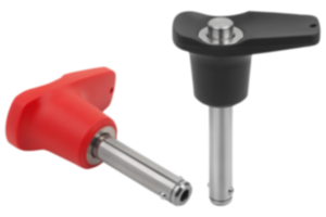 Ball lock pins with plastic L-grip and high shear strength Ball lock pins with plastic L-grip and high shear strength