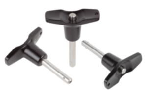 Ball lock pins with die-cast zinc T-grip and high shear strength Ball lock pins with die-cast zinc T-grip and high shear strength