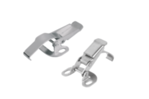 Grenouillères en acier ou en inox avec étrier à ressort jusqu’à 1 300 N, trous de fixation latéraux Grenouillères en acier ou en inox avec étrier à ressort jusqu’à 1 300 N, trous de fixation latéraux