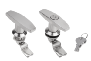 Verrous quart de tour en inox avec poignée en T 1.4401, verrouillables, diamètre du boîtier 32 mm Verrous quart de tour en inox avec poignée en T 1.4401, verrouillables, diamètre du boîtier 32 mm