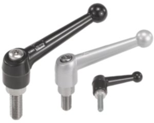 Manettes indexables en zinc injecté haute pression avec filetage, noires et argent, insert fileté en inox - inch Manettes indexables en zinc injecté haute pression avec filetage, noires et argent, insert fileté en inox - inch