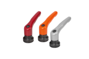 Clamping levers, die-cast zinc with internal thread and clamping force intensifier, satin finish, threaded insert black oxidised steel Clamping levers, die-cast zinc with internal thread and clamping force intensifier, satin finish, threaded insert black oxidised steel