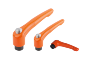 Manettes indexables en zinc injecté haute pression avec taraudage et bouchon de protection, satinées mates orange vif, insert fileté en acier bruni - inch Manettes indexables en zinc injecté haute pression avec taraudage et bouchon de protection, satinées mates orange vif, insert fileté en acier bruni - inch