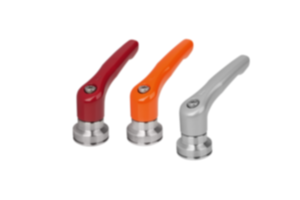 Manettes indexables en zinc injecté haute pression avec taraudage et palier anti-friction, satinées mates, insert fileté en inox Manettes indexables en zinc injecté haute pression avec taraudage et palier anti-friction, satinées mates, insert fileté en inox