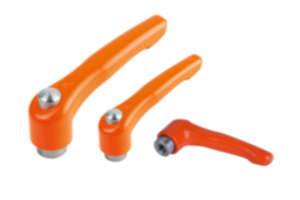 Manettes indexables en zinc injecté haute pression avec taraudage et bouchon de protection, satinées mates orange vif, insert fileté en inox - inch Manettes indexables en zinc injecté haute pression avec taraudage et bouchon de protection, satinées mates orange vif, insert fileté en inox - inch