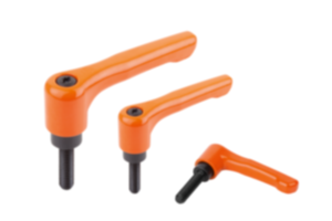 Manettes indexables en zinc injecté haute pression, plates, avec filetage, satinées mates orange vif, insert fileté en acier bruni - inch Manettes indexables en zinc injecté haute pression, plates, avec filetage, satinées mates orange vif, insert fileté en acier bruni - inch