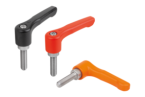 Clamping levers, die-cast zinc, flat with external thread, threaded pin stainless steel Clamping levers, die-cast zinc, flat with external thread, threaded pin stainless steel