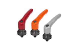Clamping levers, die-cast zinc with external thread and clamping force intensifier, satin finish, threaded insert black oxidised steel Clamping levers, die-cast zinc with external thread and clamping force intensifier, satin finish, threaded insert black oxidised steel