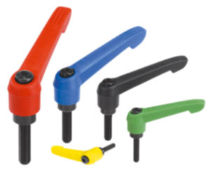 Manettes indexables en plastique, avec filetage et anneau denté en zinc, insert fileté en acier bruni - inch Manettes indexables en plastique, avec filetage et anneau denté en zinc, insert fileté en acier bruni - inch