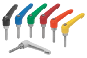 Clamping levers, plastic, with external thread and zinc toothed ring, thread insert stainless steel Clamping levers, plastic, with external thread and zinc toothed ring, thread insert stainless steel