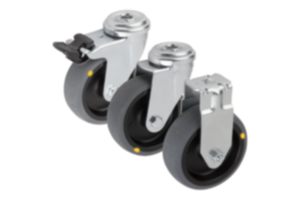 Roulettes d’appareil pivotantes ou fixes, conductrices d’électricité, avec bande de roulement en caoutchouc, modèle standard Roulettes d’appareil pivotantes ou fixes, conductrices d’électricité, avec bande de roulement en caoutchouc, modèle standard