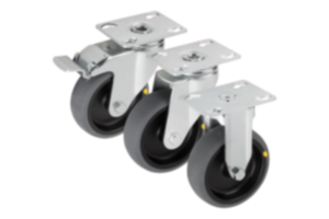 Steel plate swivel and fixed castors, electrically conductive with rubber tread, heavy duty version Steel plate swivel and fixed castors, electrically conductive with rubber tread, heavy duty version
