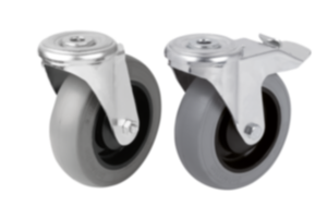 Swivel castors, steel plate, with soft rubber tyres and bolt hole Swivel castors, steel plate, with soft rubber tyres and bolt hole