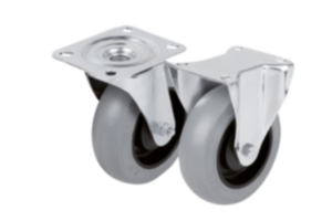 Swivel and fixed castors steel plate, with soft rubber tyres Swivel and fixed castors steel plate, with soft rubber tyres