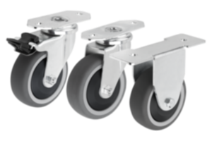 Roulettes pivotantes et fixes pour appareils en acier, bande de roulement en TPU conducteur d’électricité pour profilés aluminium Roulettes pivotantes et fixes pour appareils en acier, bande de roulement en TPU conducteur d’électricité pour profilés aluminium