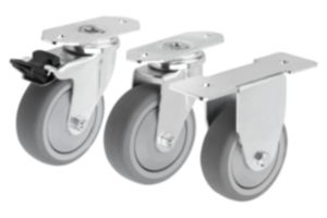 Roulettes pivotantes et fixes pour appareils en acier, bande de roulement en TPE pour profilés aluminium Roulettes pivotantes et fixes pour appareils en acier, bande de roulement en TPE pour profilés aluminium