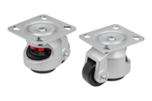Roues de levage avec pied réglable fixe intégré pour profilés aluminium Roues de levage avec pied réglable fixe intégré pour profilés aluminium