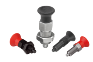 Doigts d'indexage en acier ou en inox avec bouton de manœuvre en plastique Doigts d'indexage en acier ou en inox avec bouton de manœuvre en plastique