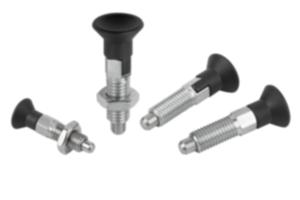 Doigt d'indexage ECO en acier ou en inox avec bouton de manœuvre en plastique Doigt d'indexage ECO en acier ou en inox avec bouton de manœuvre en plastique