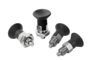Doigts d'indexage ECO en acier ou en inox modèle court avec bouton de manœuvre en plastique Doigts d'indexage ECO en acier ou en inox modèle court avec bouton de manœuvre en plastique